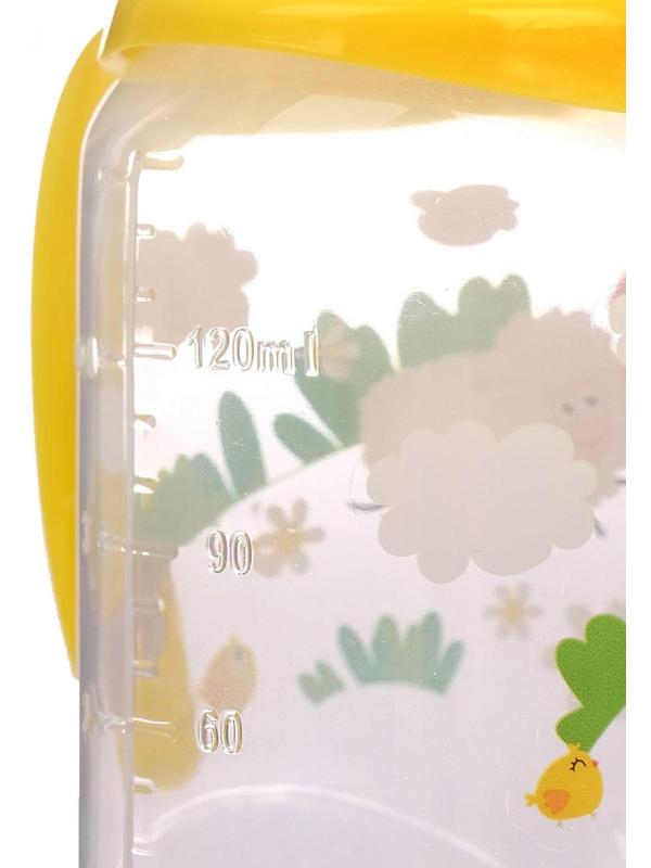 Бутылочка для кормления «Весёлая ферма» детская классическая, с ручками, 150 мл, от 0 мес., цвет жёлтый