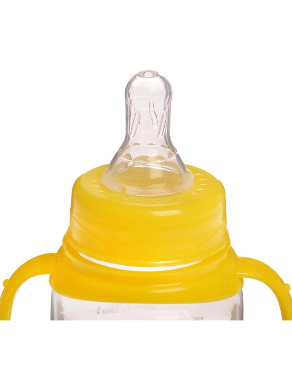 Бутылочка для кормления «Весёлая ферма» детская классическая, с ручками, 150 мл, от 0 мес., цвет жёлтый