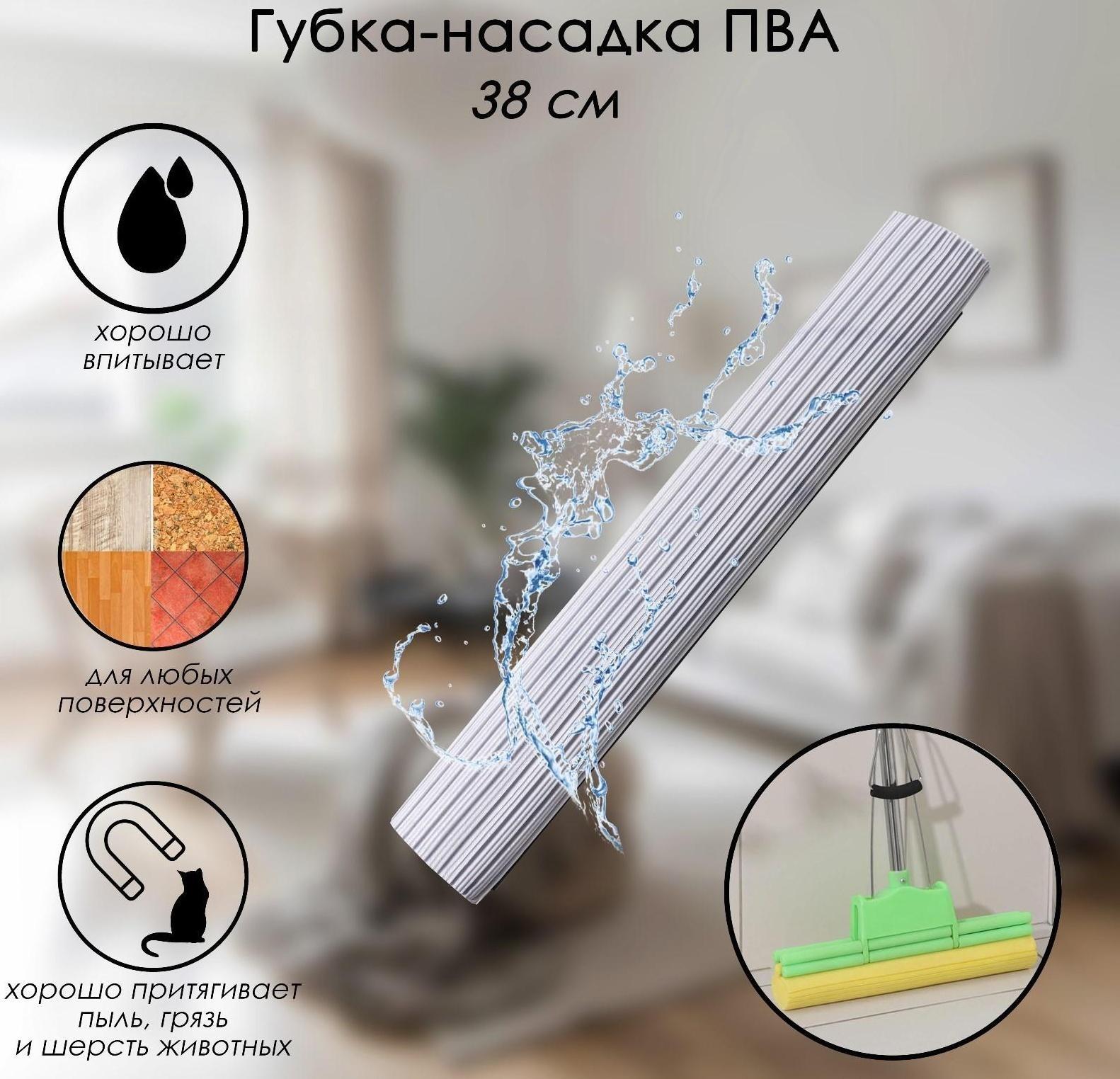 Насадка для швабры PVA с роликовым отжимом, 38×6 см, цвет МИКС