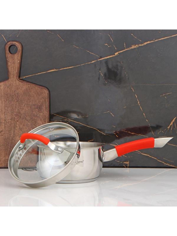 Ковш «Аврора», 1,6 л, d=16 см, капсульное дно, стеклянная крышка, клёпаная ручка