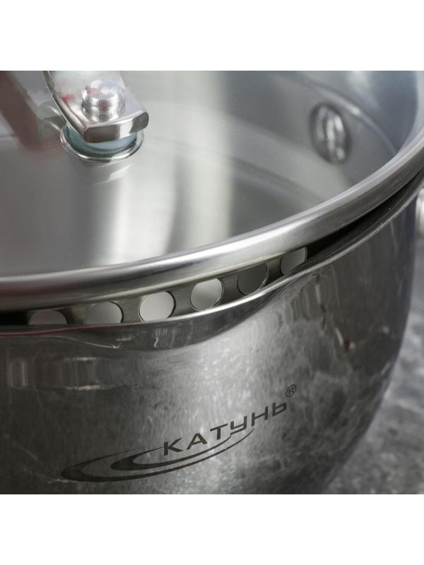 Ковш «Аврора», 1,6 л, d=16 см, капсульное дно, стеклянная крышка, клёпаная ручка