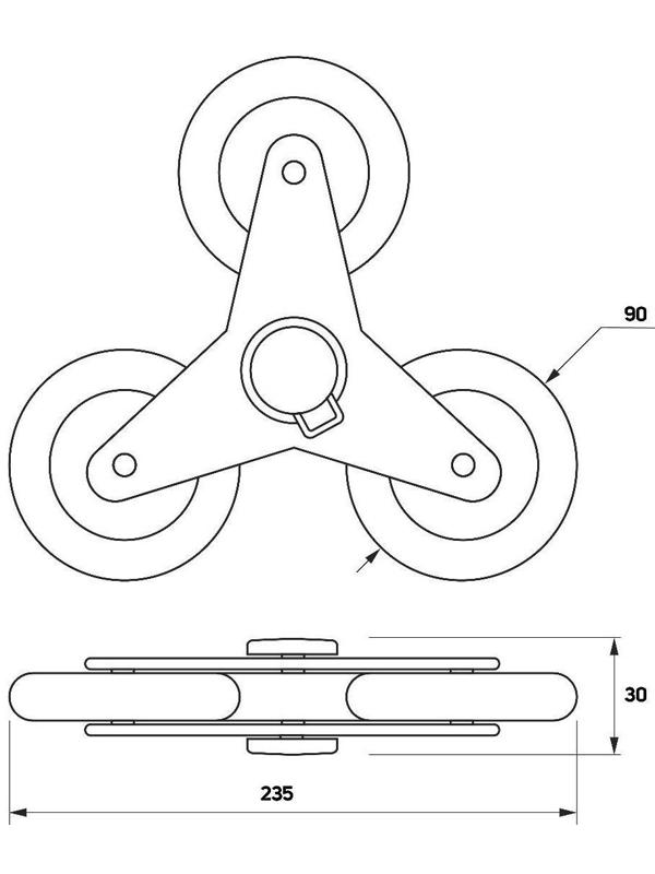 Колесо для тележки тройное, d=90 мм, черное