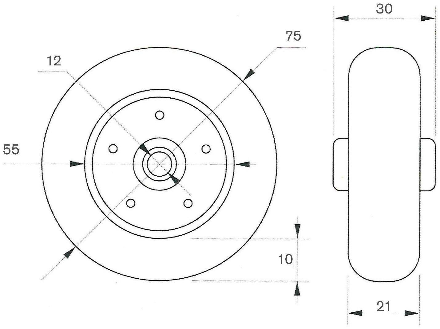 Колесо для транспортных тележек, d=75 мм