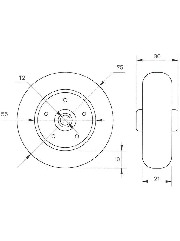 Колесо для транспортных тележек, d=75 мм