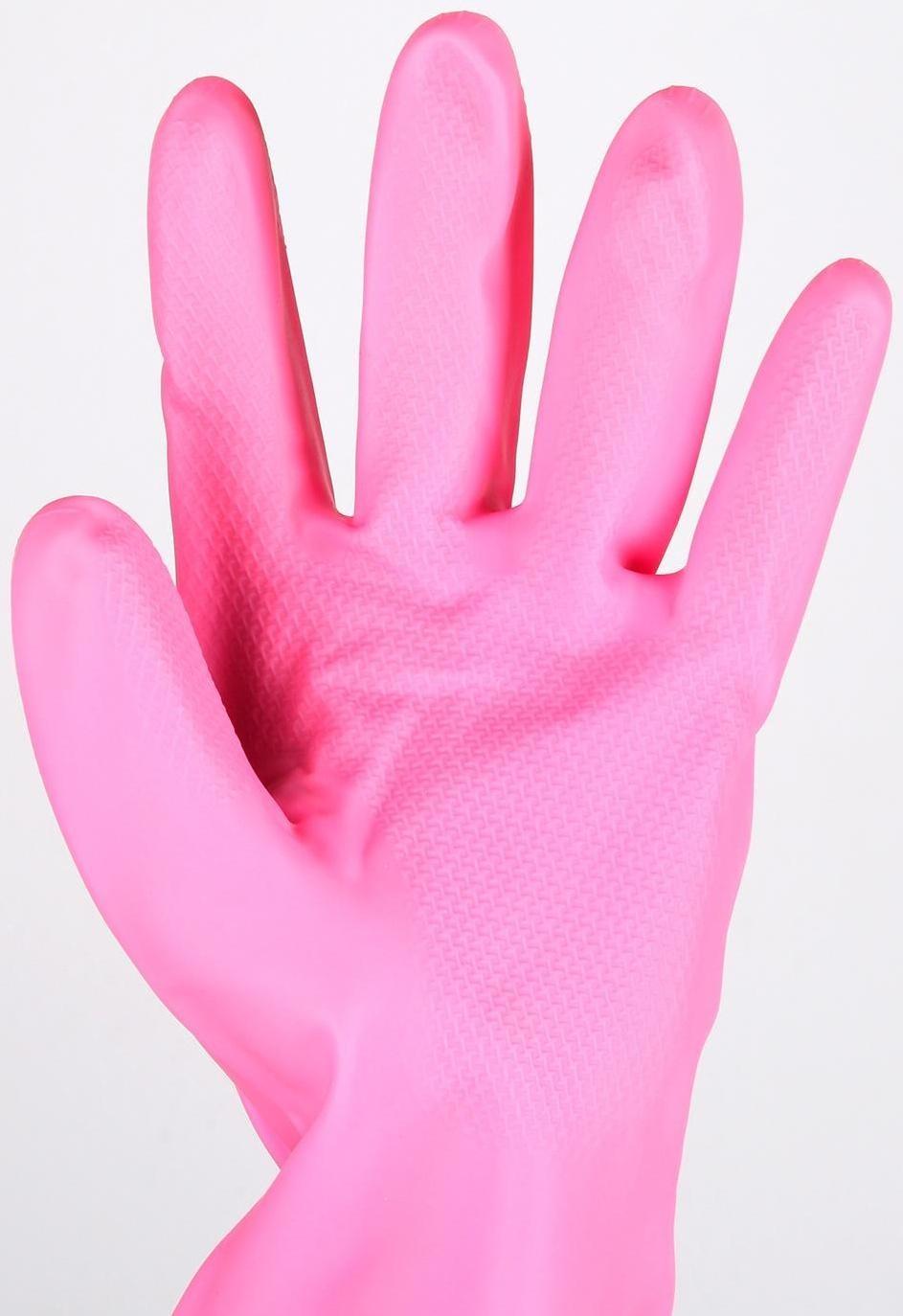 Перчатки хозяйственные защитные Доляна, суперпрочные, размер L, ПВХ, 85 гр, цвет розовый