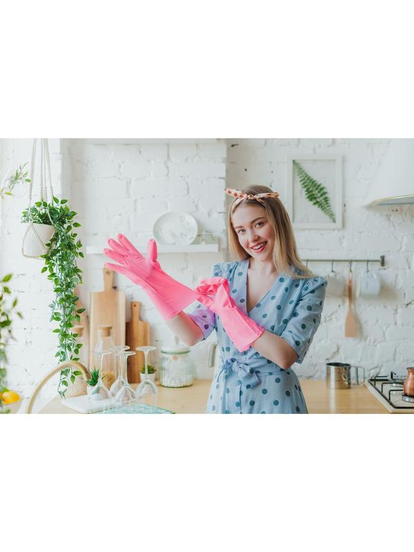 Перчатки хозяйственные защитные Доляна, суперпрочные, размер L, ПВХ, 85 гр, цвет розовый