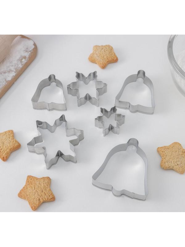 Набор форм для вырезания печенья Доляна «Колокольчик, снежинка», 6 шт