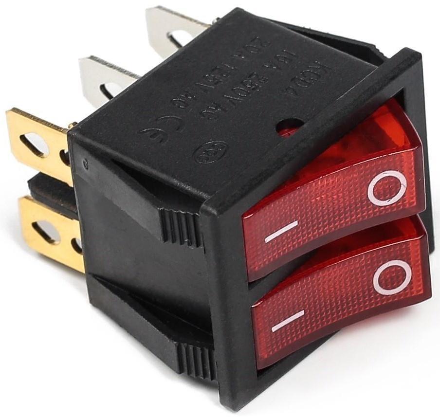 Выключатель клавишный с подсветкой двойной, красный