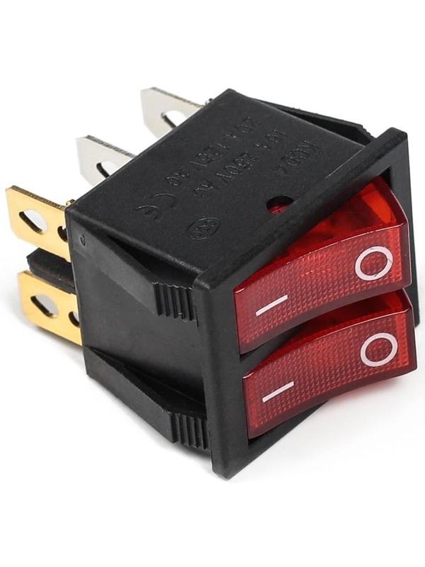 Выключатель клавишный с подсветкой двойной, красный