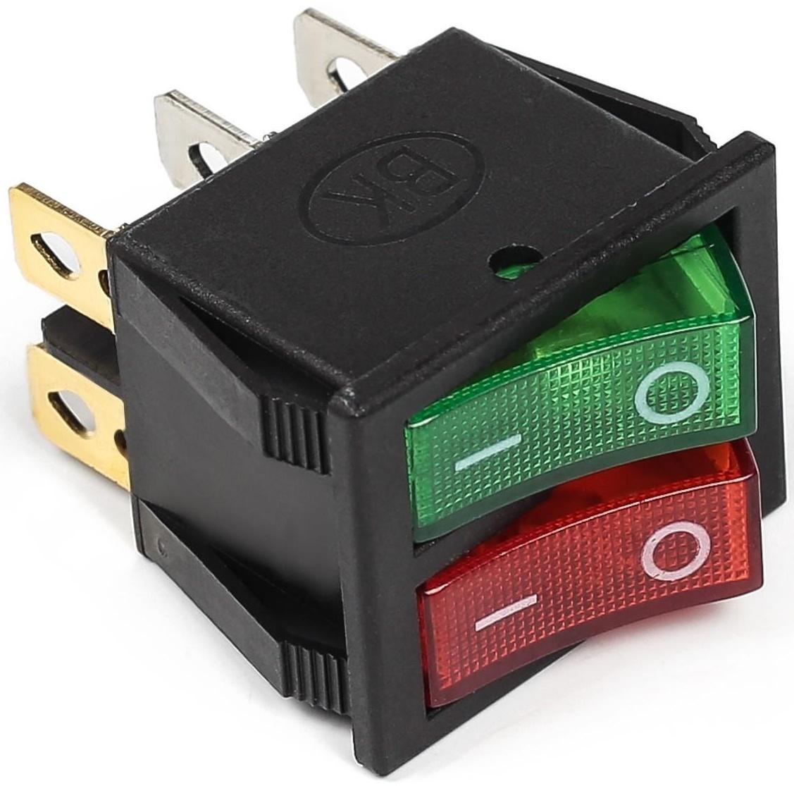 Выключатель клавишный с подсветкой двойной, красно-зеленый