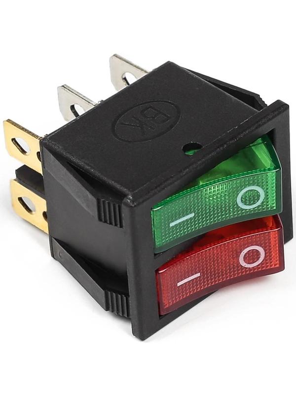 Выключатель клавишный с подсветкой двойной, красно-зеленый