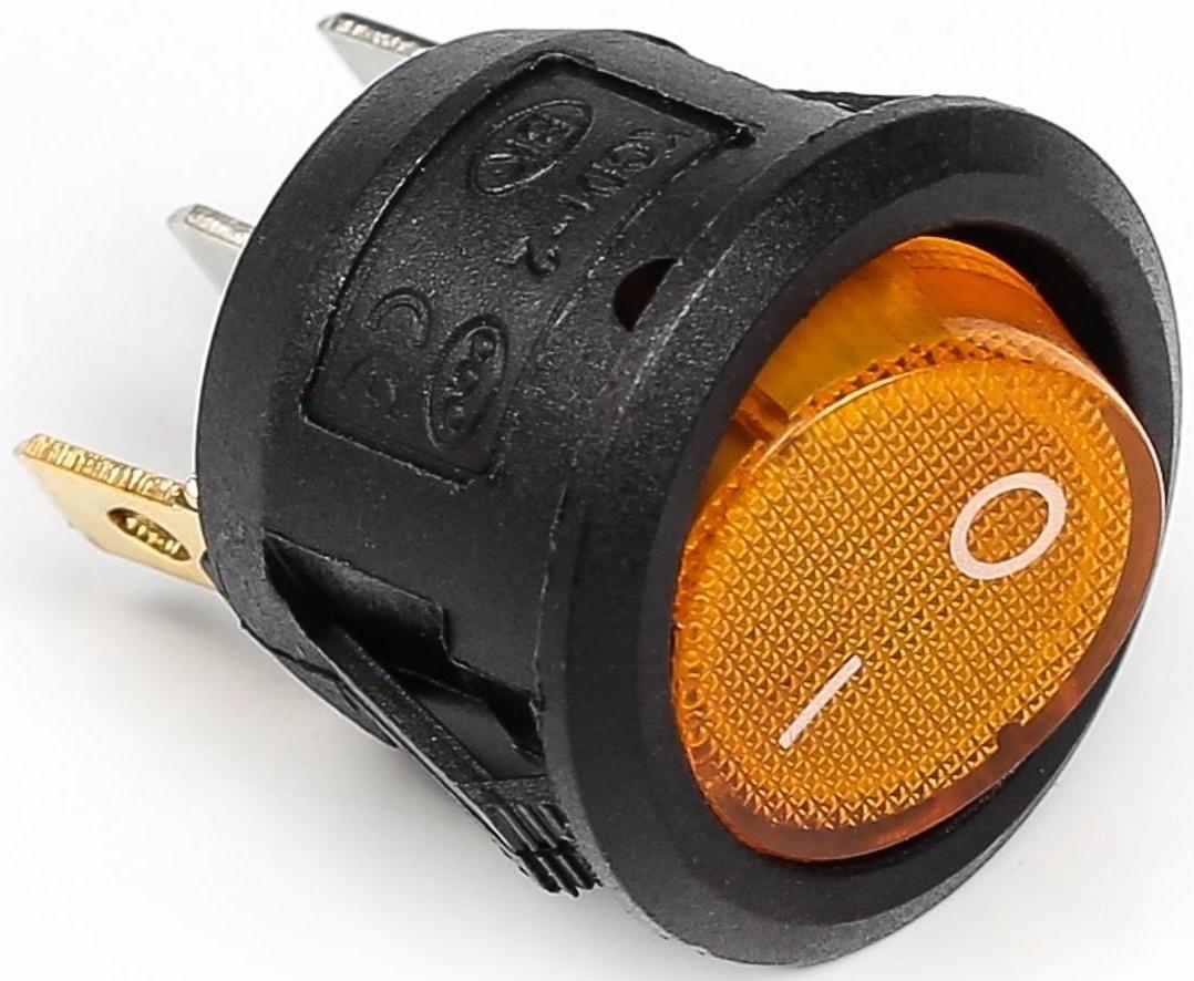 Выключатель клавишный с подсветкой, диаметр 23 мм, желтый