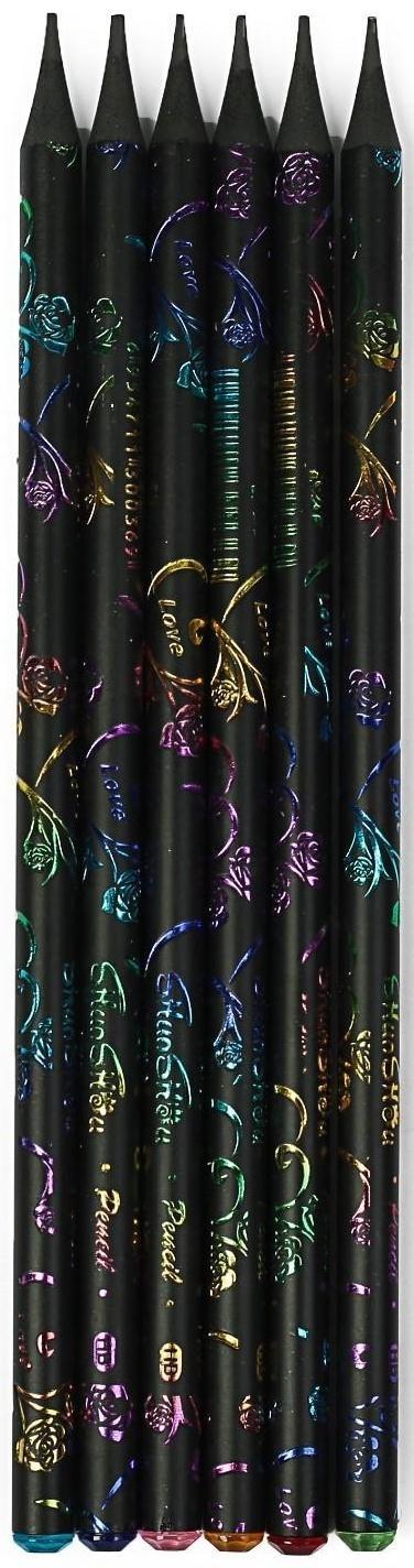 Карандаш чернографитный твёрдость HB, корпус чёрный с рисунком, заточенный, со стразой из акрила, МИКС