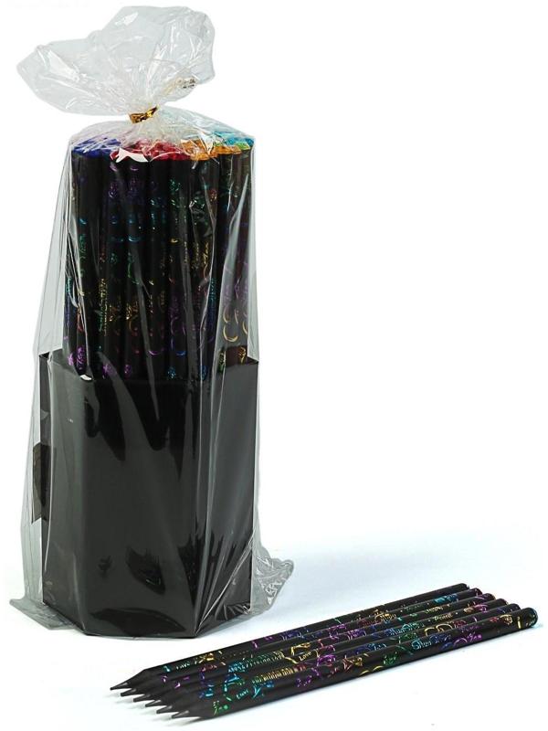 Карандаш чернографитный твёрдость HB, корпус чёрный с рисунком, заточенный, со стразой из акрила, МИКС