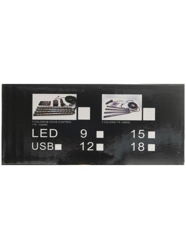 Подсветка салона 12 LED-5050, 22 см, пульт, светомузыка, мультисвет RGB, 4 шт