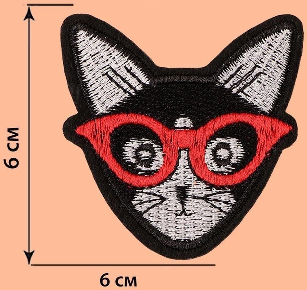 Термоаппликация «Кот в очках», 6 × 6 см, цвет чёрный