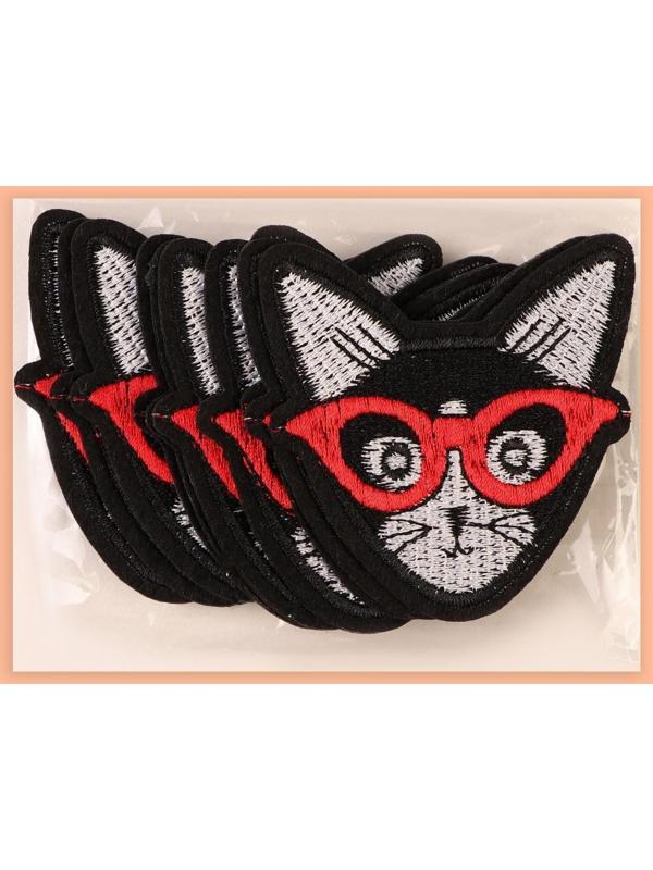 Термоаппликация «Кот в очках», 6 × 6 см, цвет чёрный