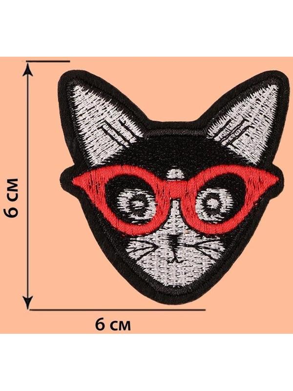Термоаппликация «Кот в очках», 6 × 6 см, цвет чёрный
