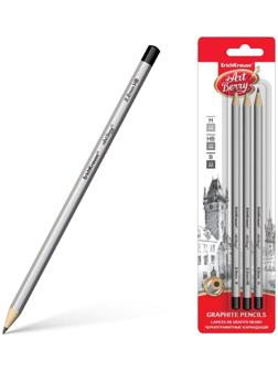 Набор карандашей чернографитных разной твердости 3 штуки Erich Krause, в наборе: Н, НВ, В, в блистере