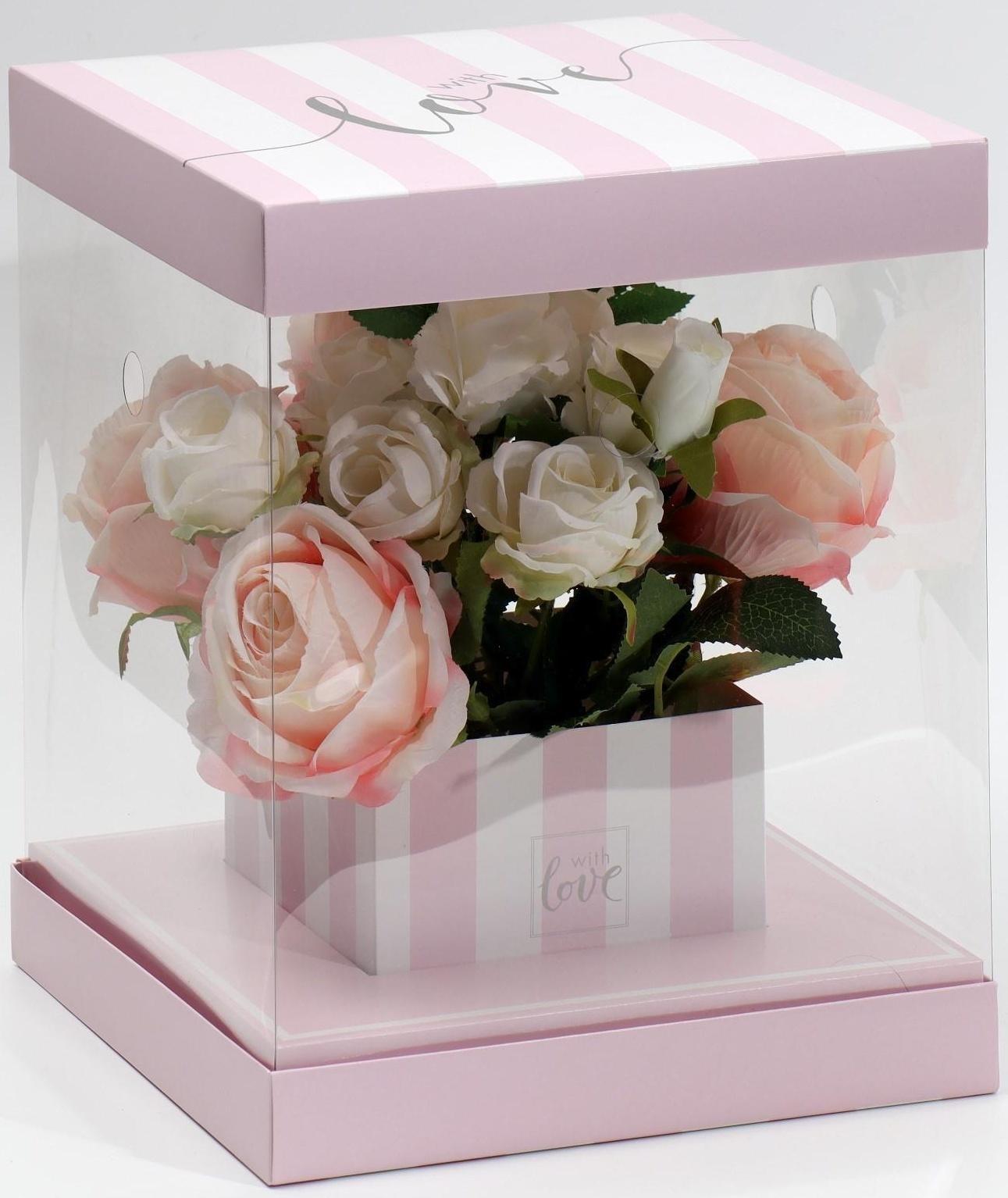 Коробка для цветов с вазой и PVC-окнами «With Love», складная, 23 × 30 × 23 см