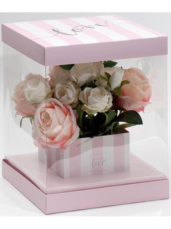 Коробка для цветов с вазой и PVC-окнами «With Love», складная, 23 × 30 × 23 см