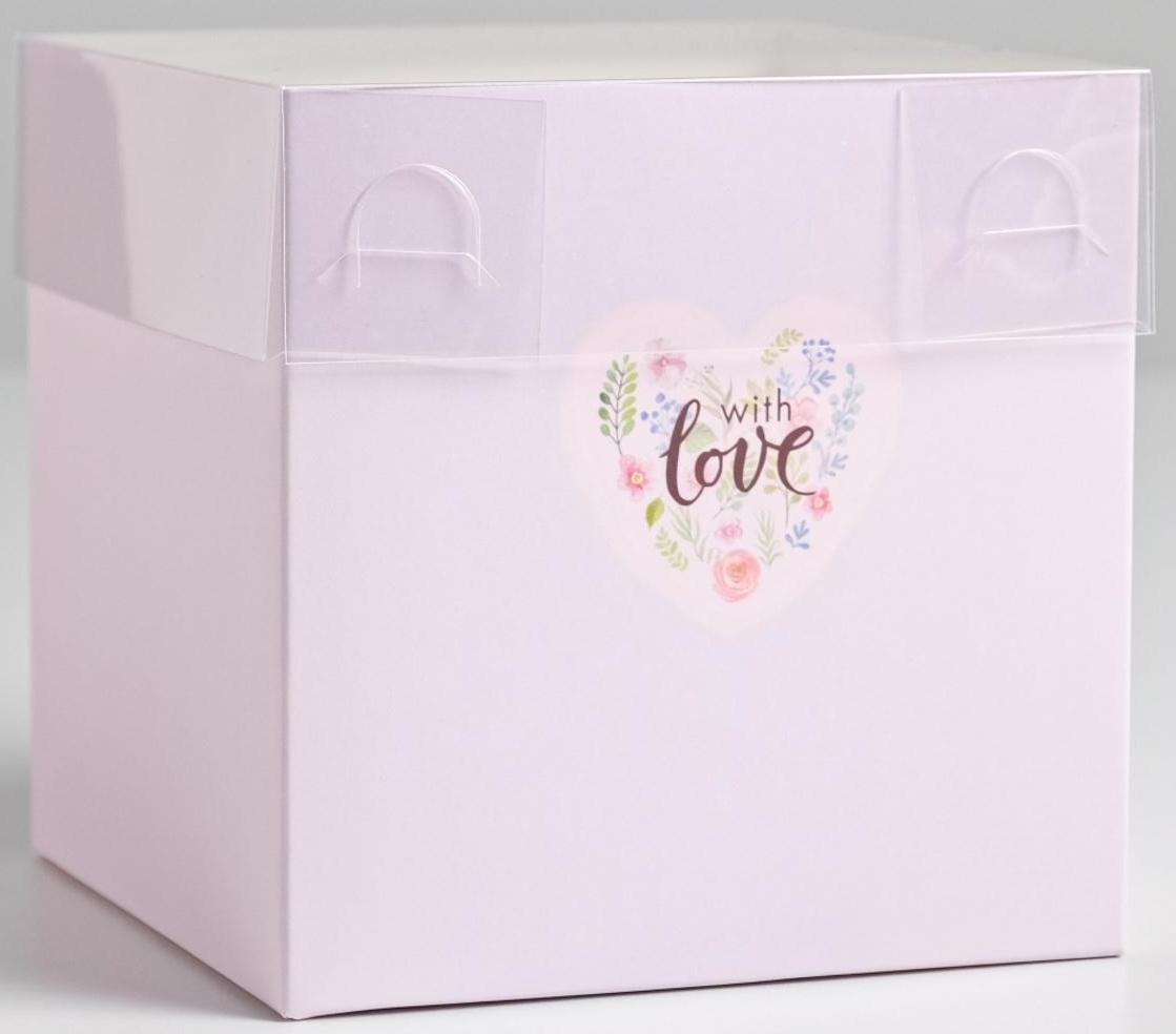 Коробка для цветов с PVC крышкой «С Любовью», 12 × 12 × 12 см