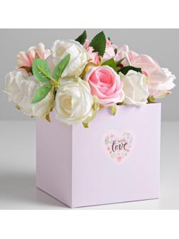 Коробка для цветов с PVC крышкой «С Любовью», 12 × 12 × 12 см
