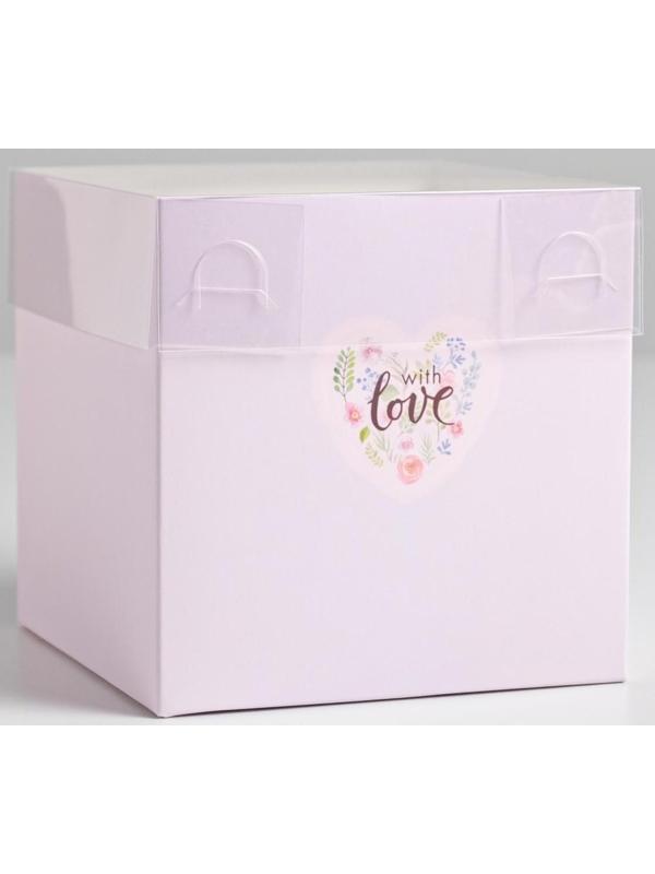 Коробка для цветов с PVC крышкой «С Любовью», 12 × 12 × 12 см