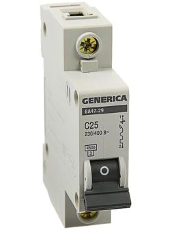 Выключатель автоматический IEK GENERICA ВА47-29, 1п, 25 А, 4.5 кА, хар-ка С