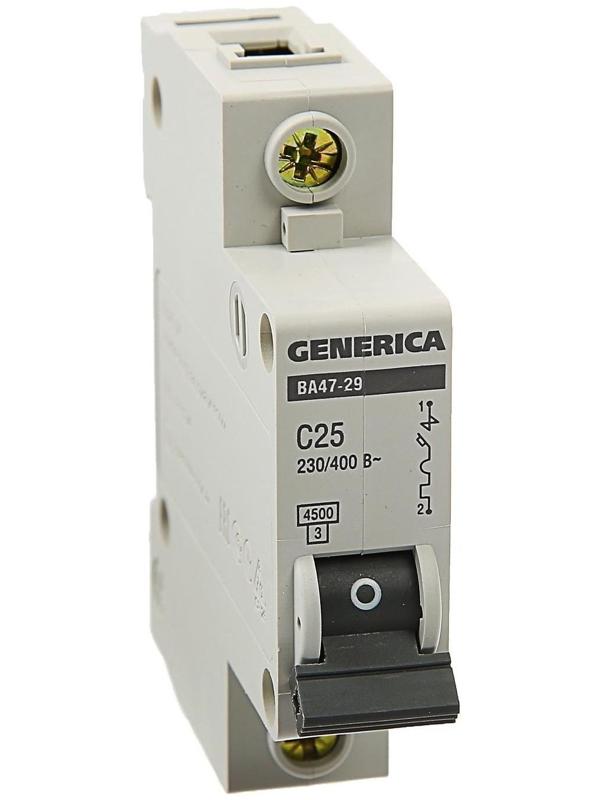Выключатель автоматический IEK GENERICA ВА47-29, 1п, 25 А, 4.5 кА, хар-ка С