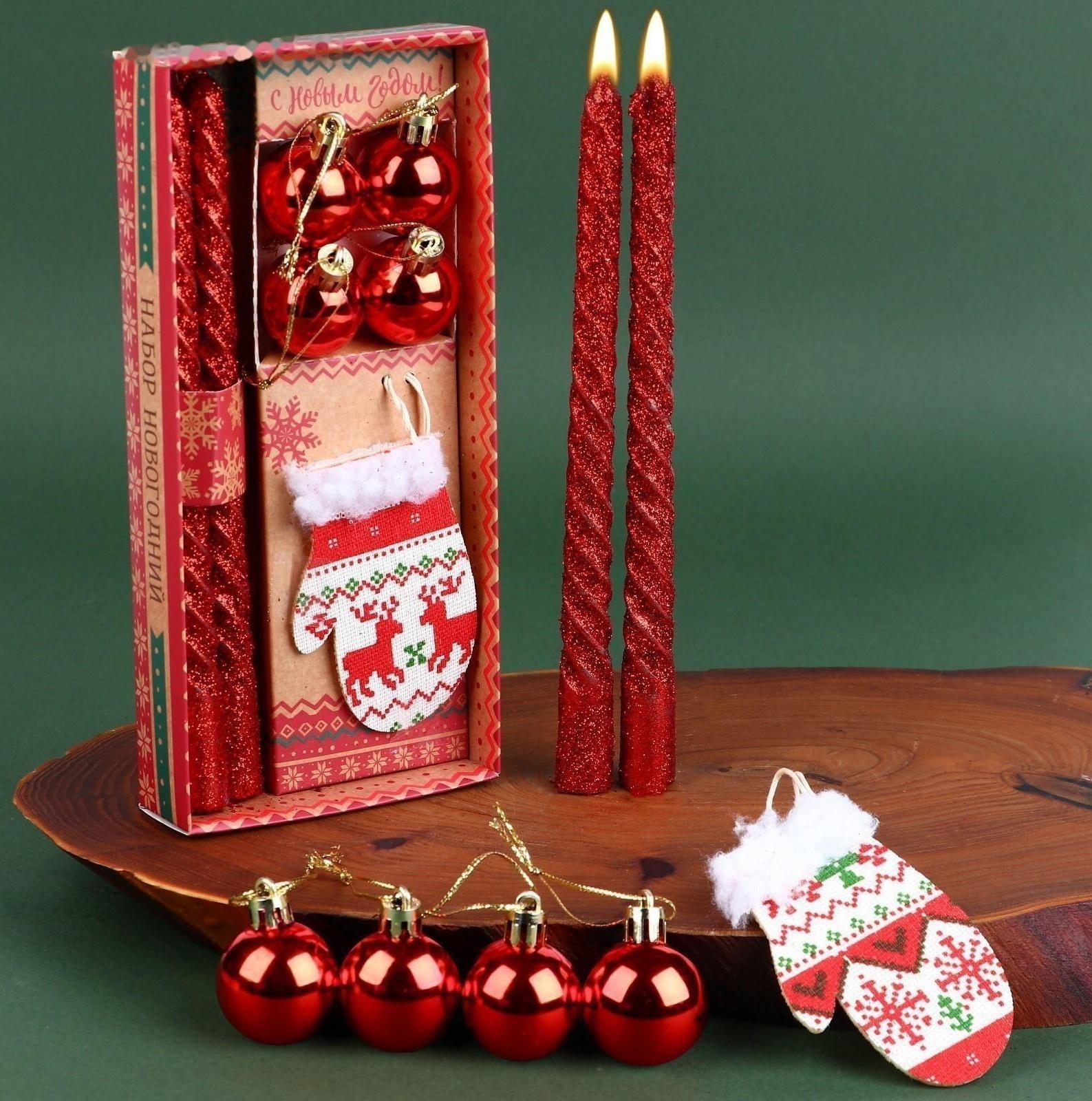 Новогодние витые свечи с декором «Чудес в Новом году!», набор