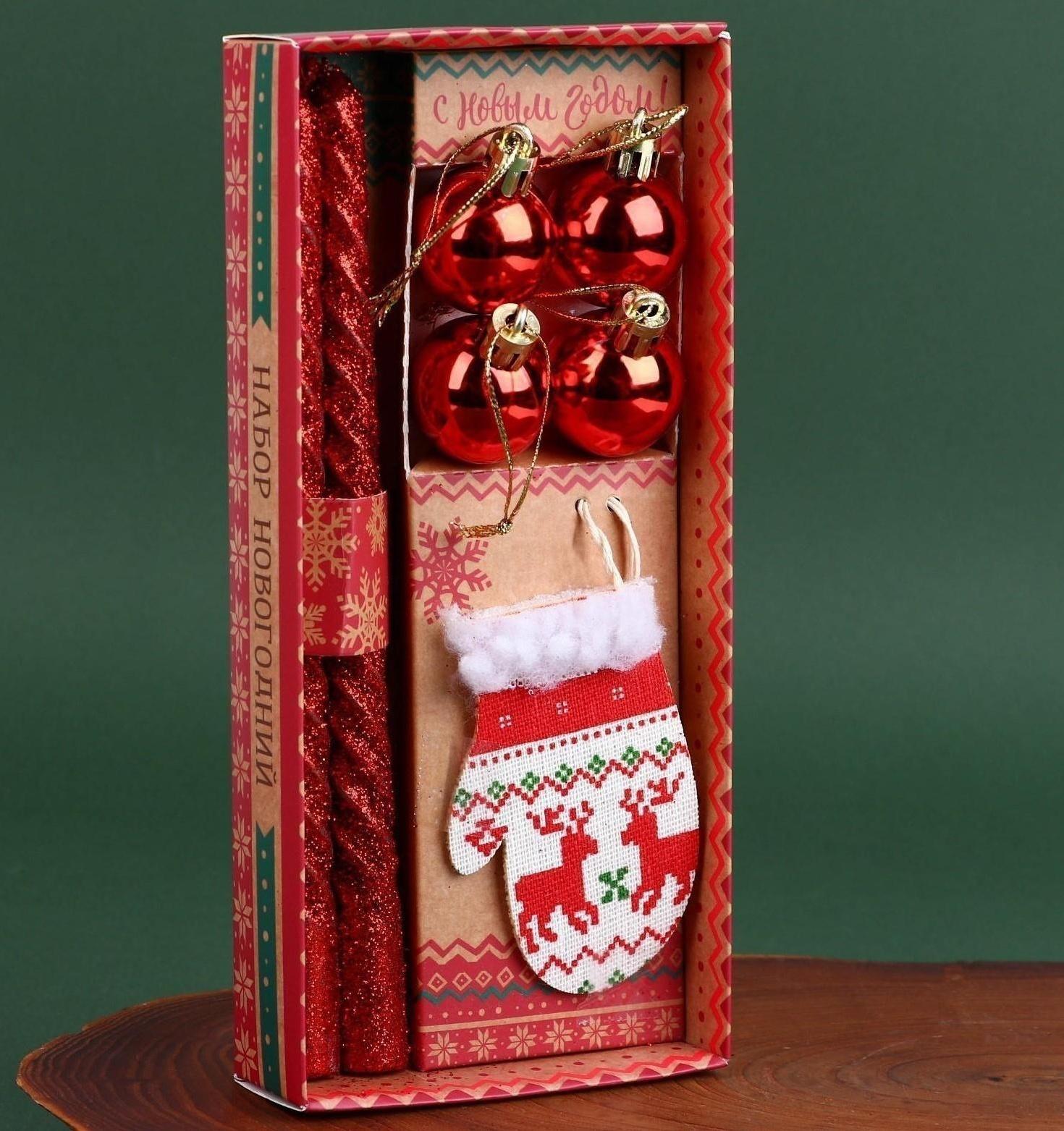 Новогодние витые свечи с декором «Чудес в Новом году!», набор