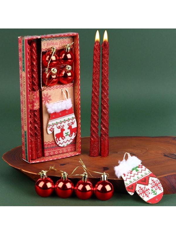 Новогодние витые свечи с декором «Чудес в Новом году!», набор
