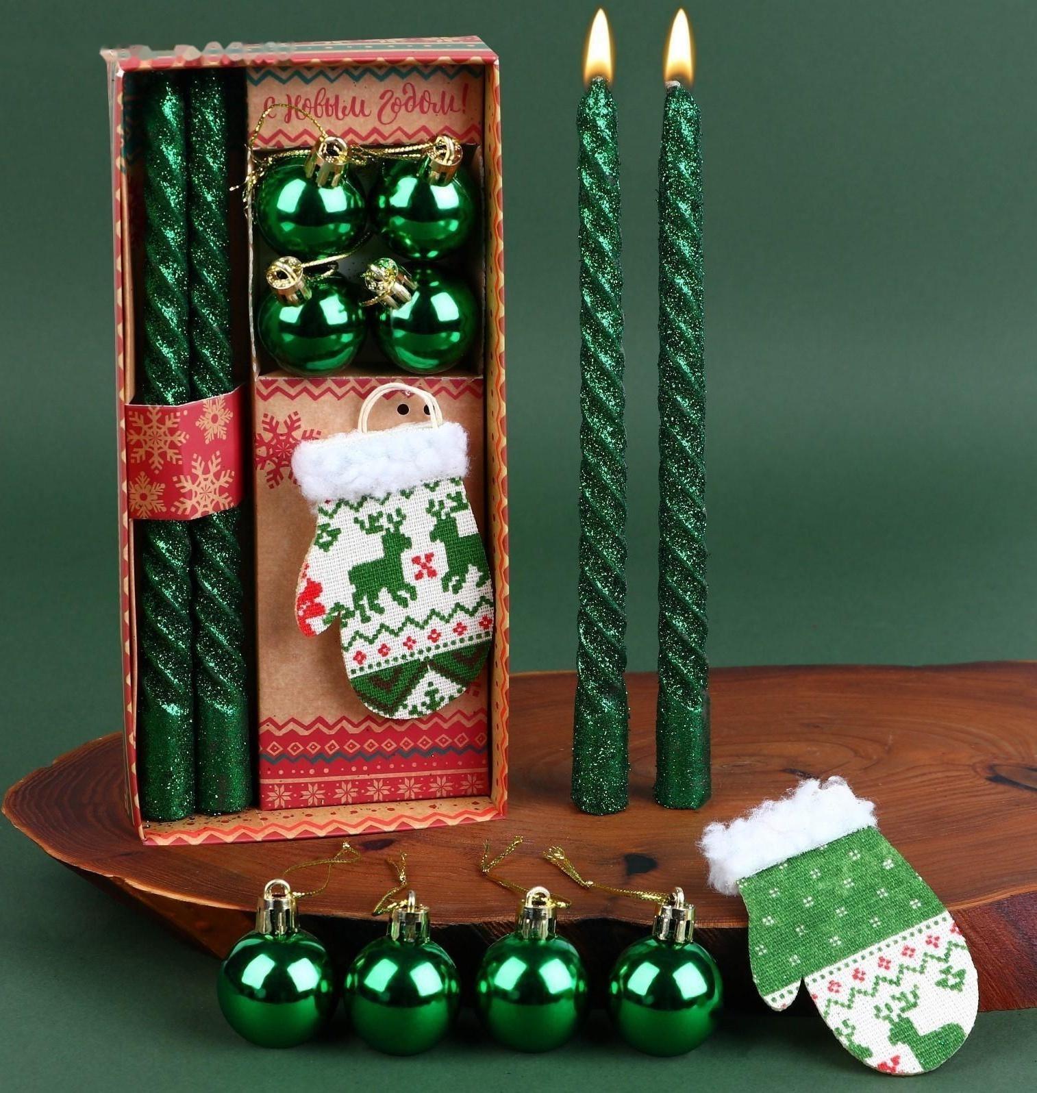 Новогодние витые свечи с декором «С Новым годом!», набор