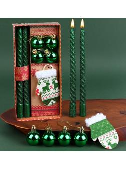 Новогодние витые свечи с декором «С Новым годом!», набор