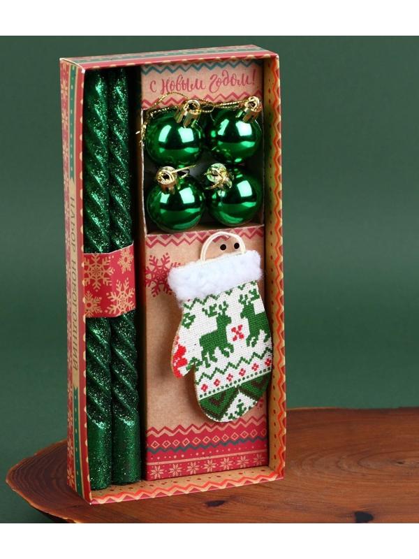 Новогодние витые свечи с декором «С Новым годом!», набор