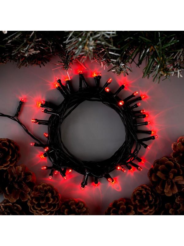 Гирлянда «Нить» 5 м, IP20, тёмная нить, 50 LED, свечение красное, 8 режимов, 220 В