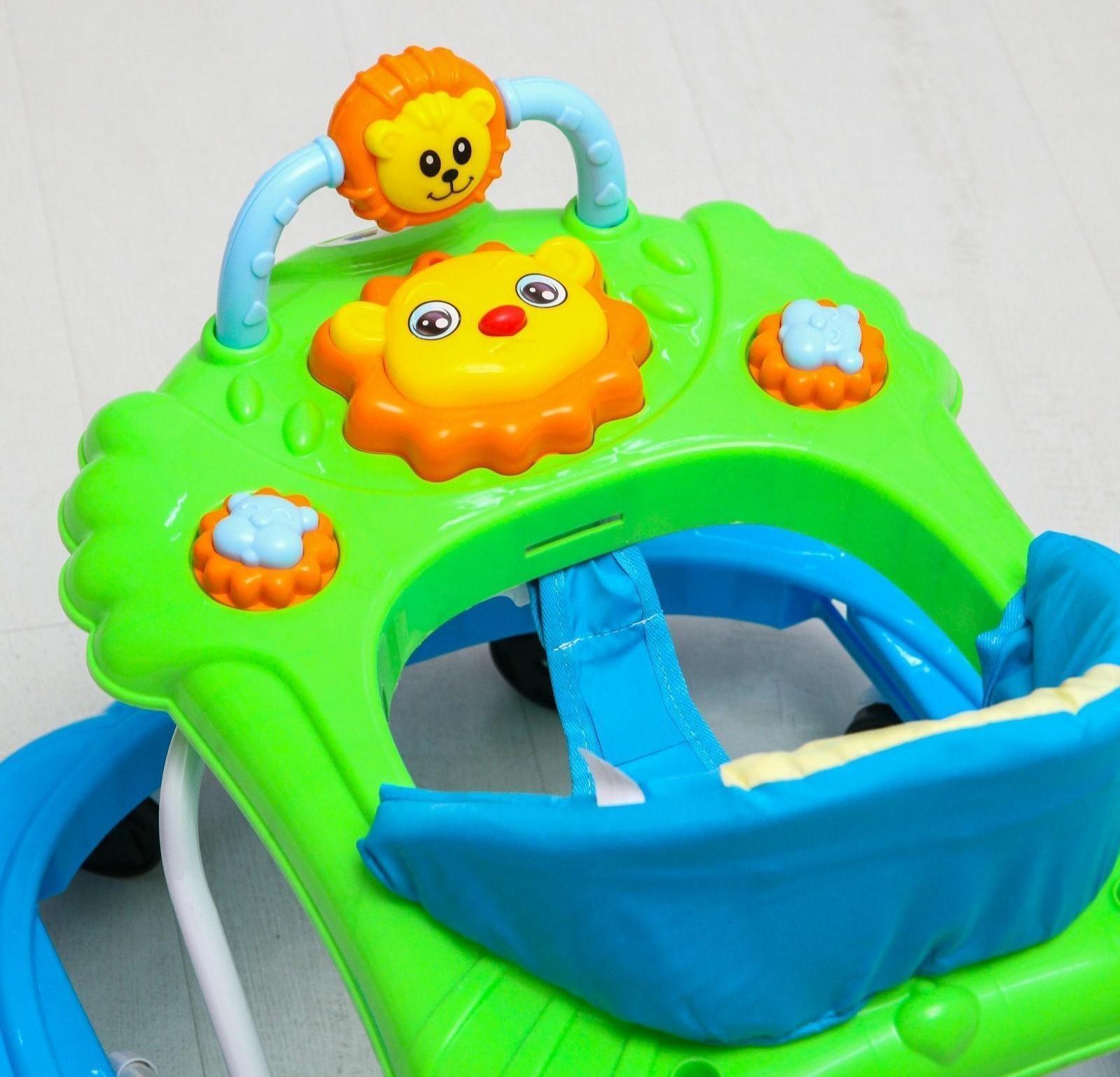 Ходунки «Львенок», 8 колес, тормоз, муз., игрушки, синий-зеленый