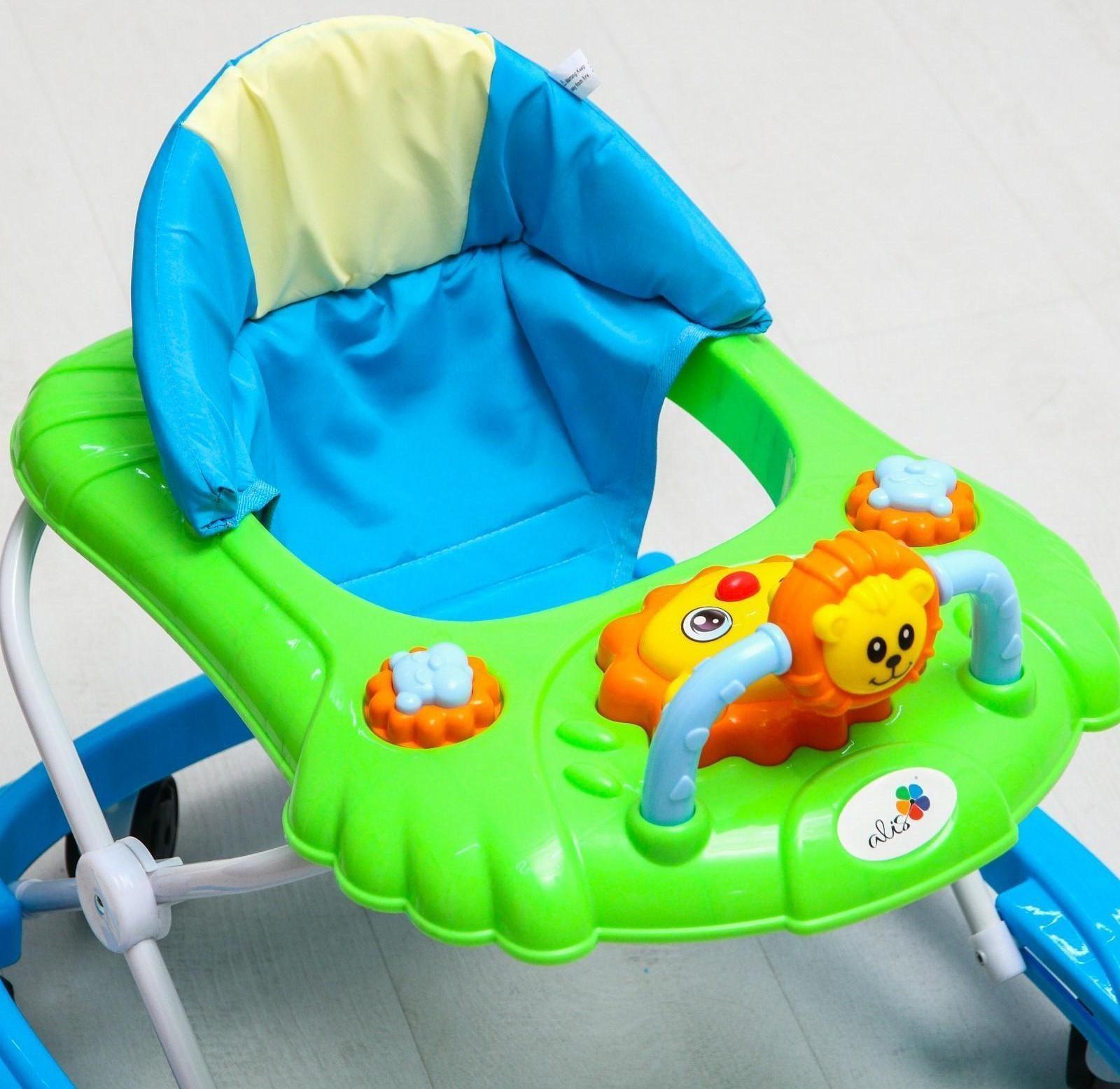 Ходунки «Львенок», 8 колес, тормоз, муз., игрушки, синий-зеленый