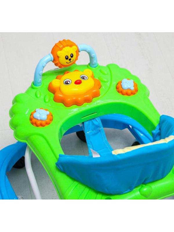 Ходунки «Львенок», 8 колес, тормоз, муз., игрушки, синий-зеленый