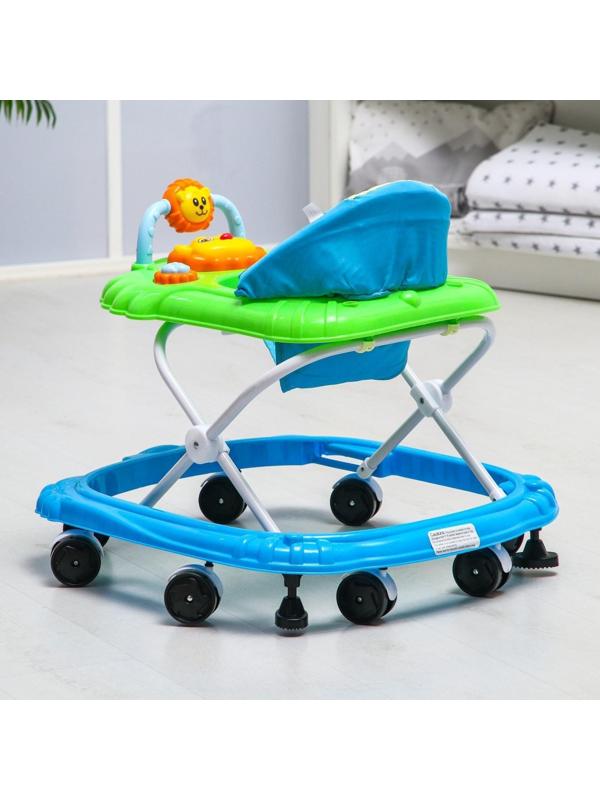 Ходунки «Львенок», 8 колес, тормоз, муз., игрушки, синий-зеленый