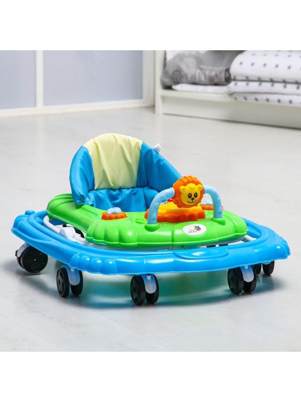 Ходунки «Львенок», 8 колес, тормоз, муз., игрушки, синий-зеленый