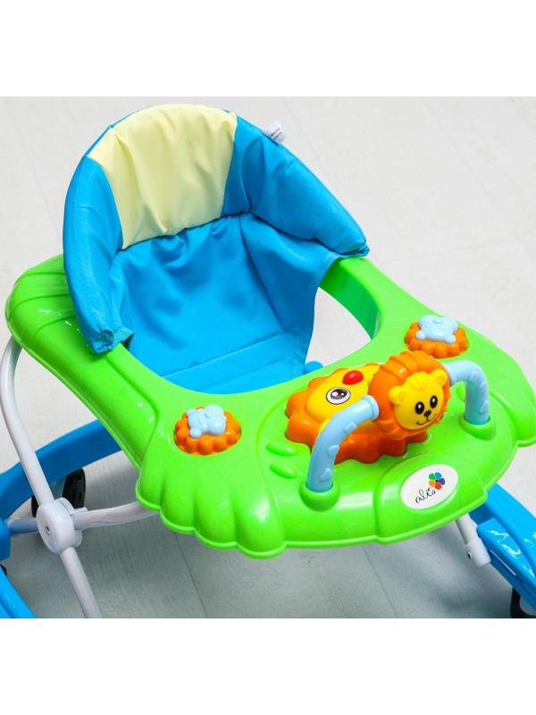 Ходунки «Львенок», 8 колес, тормоз, муз., игрушки, синий-зеленый