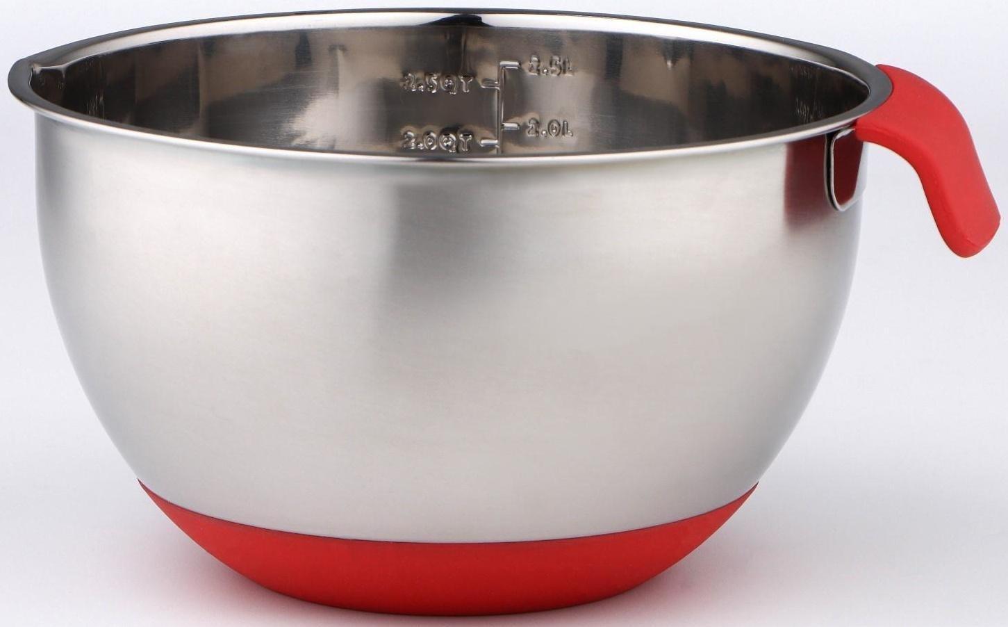 Миска из нержавеющей стали, 2,5 л, 23,5×20,5×11,5 см, с противоскользящим дном и мерной шкалой, силиконовая ручка