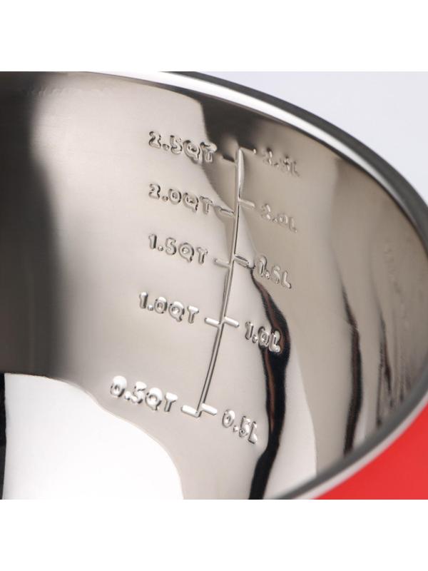 Миска из нержавеющей стали, 2,5 л, 23,5×20,5×11,5 см, с противоскользящим дном и мерной шкалой, силиконовая ручка