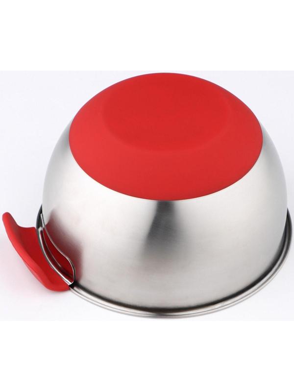 Миска из нержавеющей стали, 2,5 л, 23,5×20,5×11,5 см, с противоскользящим дном и мерной шкалой, силиконовая ручка