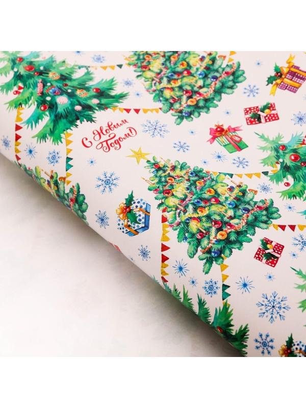 Бумага упаковочная глянцевая «Хоровод ёлок», 70 × 100 см / 10 шт.