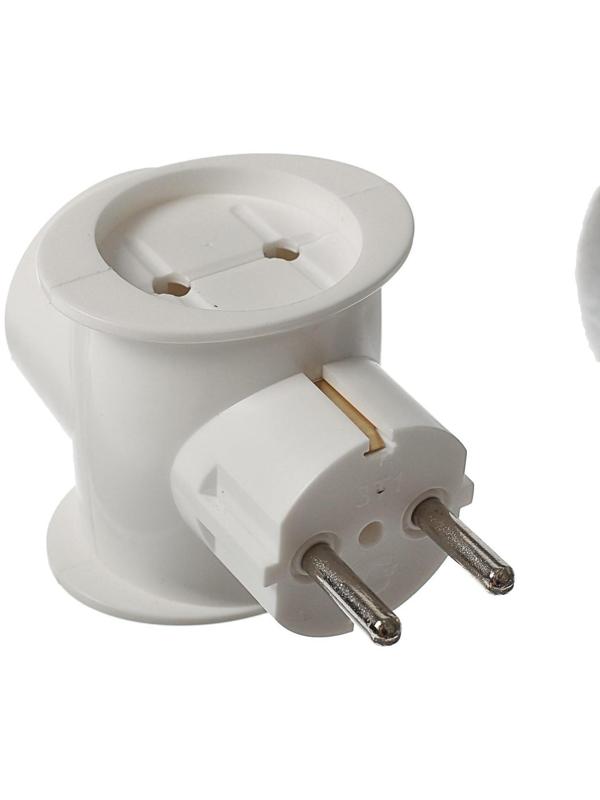 Тройник электрический REXANT, 16 А, одно гнездо с з/к, универсальный, белый