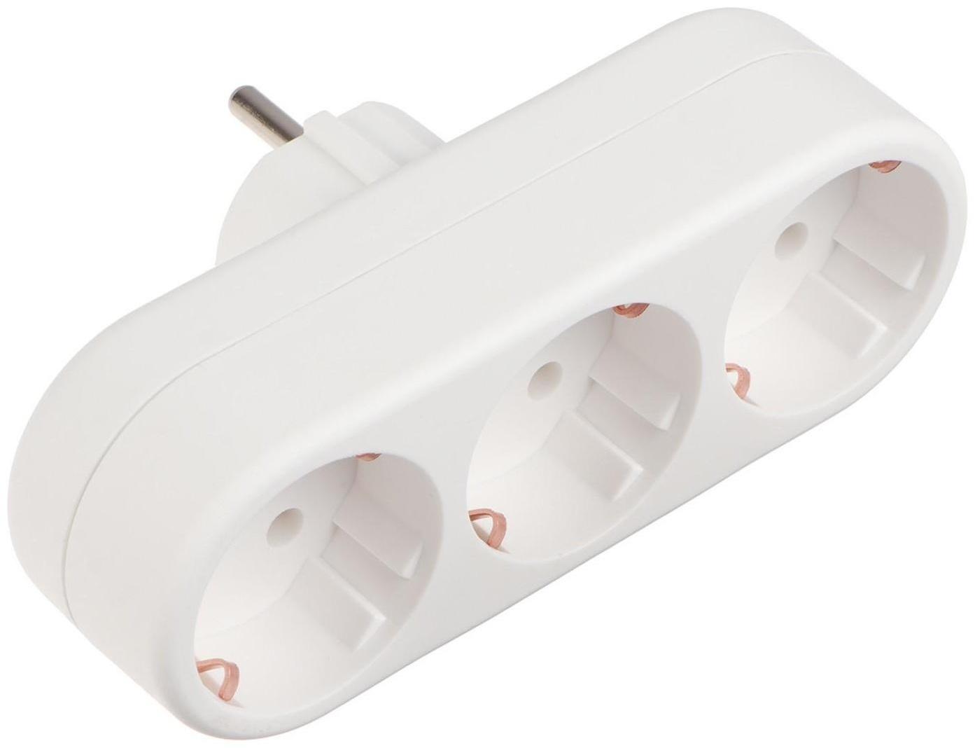 Тройник электрический REXANT, 16 А, с з/к, линейный, белый