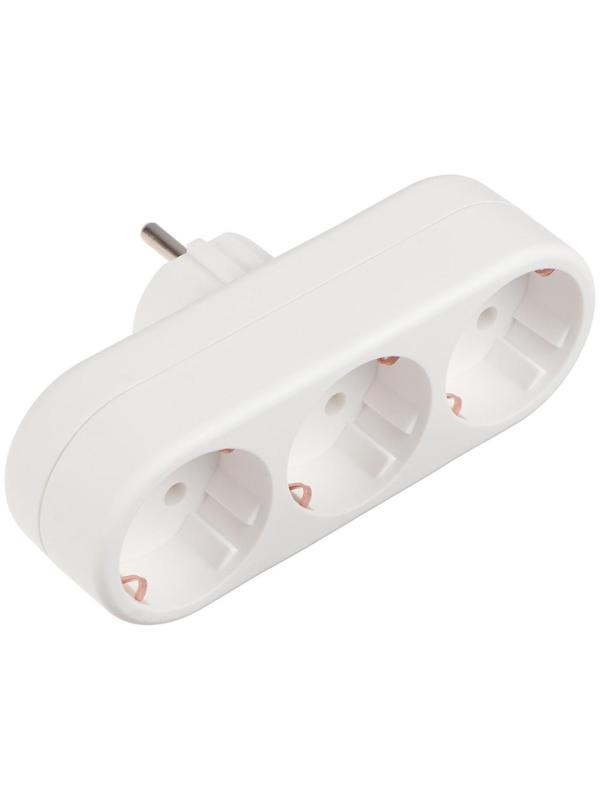 Тройник электрический REXANT, 16 А, с з/к, линейный, белый